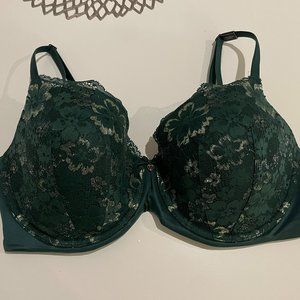 Victoria's Secret Bra - Hunter Green with Lace Detail. Purple Silk & Purple Lace